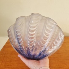 Vintage Art Deco Blue Glass Shell Shade Odeon Wall Light Lamp Original 1930's