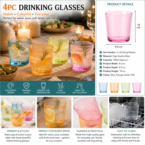 4pc ribbed drinking glasses - 4pc,