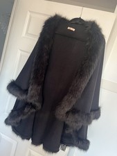  Women's Black Fur Trim Cape 