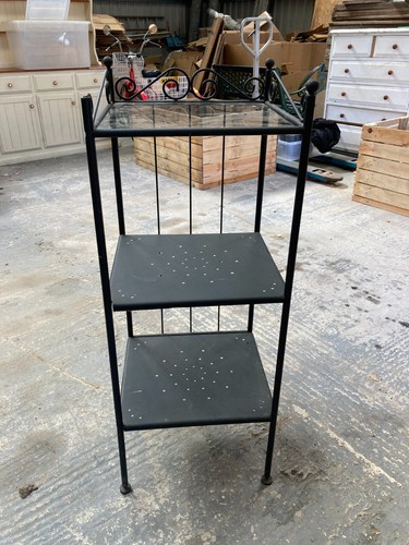 Black metal shelving unit with - shelving,