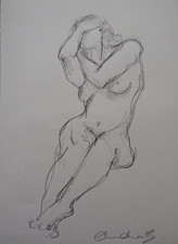 Pencil drawing female nude in