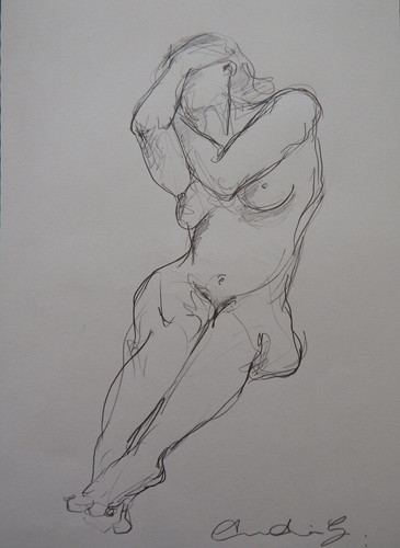 Pencil drawing female nude - , in