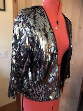 STUNNING SEQUIN EVENING JACKET H&M SILVER GREY MIRRORED CABARET PARTY GLITZY