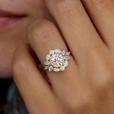 Floral Engagement Ring 2.00Ct Round Pink Sapphire 14k Yellow Gold Over Size J-W