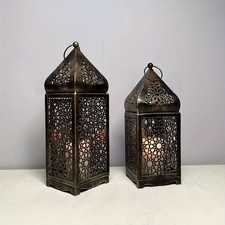 Portable Iron Candle Stand Metal Table Ornament Wind Lights Lantern  Home Decor