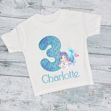 Personalised Age Birthday Mermaid Girl Kids Children's Tee T-Shirt Outfit Party