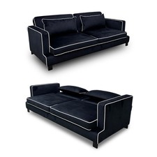 DFS ‘Demure’ 4 Seater Sofa Bed Black Velvet Contrast White Piping RRP £1050 NEW