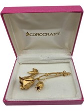 Corocraft Vintage Gold Tone Rose Flower Brooch Pin Floral Design Je T2650 JSJ191
