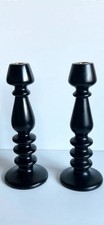 Pair Of John Lewis Black Wooden Taper Candle Holders