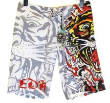 Bnwt Authentic Men's Ed Hardy Board Swim Surf Shorts Burning Tiger New White New