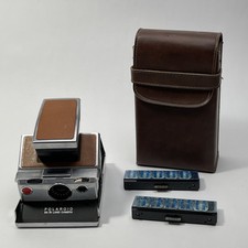 Polaroid SX-70 Land Camera Folding w/Case & Flash Bulbs Untested Brown