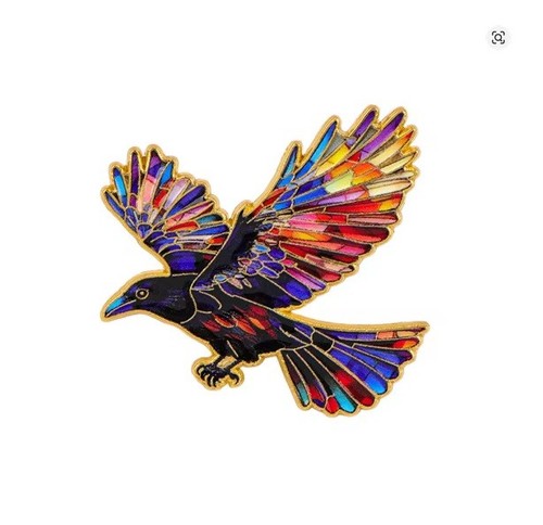 Colourful raven crow enamel - colourful,