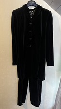 Vintage Laura Ashley Black Velvet Suit Blazer & Trousers 90s UK 12 Tapered