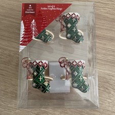 One Set of 4 Christmas Festive Table Napkin Rings Sock Design
