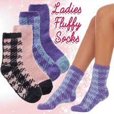 Ladies Warm Cosy Fluffy Bed Check Winter Loungewear Socks With Non Slip Grip 4-8