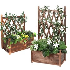 Wooden Garden Planter With Trellis Patio Terrace Flower Climbing Raised Bed Pot