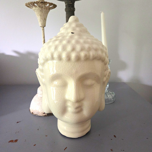 White glazed ceramic buddha - glazed,