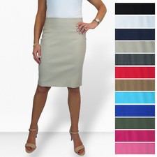 Womens 22" Bodycon Pencil Skirt Stretch Above Knee Length Smart Casual 6-20