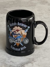 Vintage 1993 Warner Bros Harley Davidson Tazmanian Devil Black Ceramic Mug/Stein