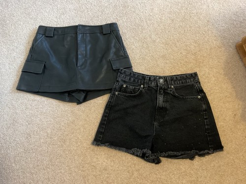 Zara black faux leather shorts - black,