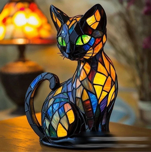 Lovely cat lamp stained glass - cat, lamp,stained