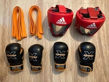 2 Pairs of Boxing Gloves, 2 AIBA cert Adidas Boxing Headgears and 2 Orange Belts