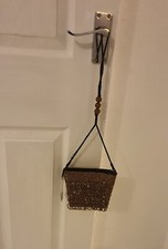 New Zara  Gold Beaded Sequin  Mini Party/Evening Bag With Rope & Bead Handle