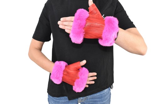 Natural leather gloves red - gloves,