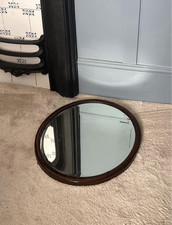 Large Antique Oval Mahogany Beveled Mirror