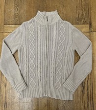 BHS Cable Knit Full Zip Cardigan Jacket Size 14 Colour Stone Beige 100% Cotton