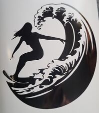 1x Surf Girl Wave Decal Vinyl Sticker Window Bumper Car Van Camper 5x5inch Black