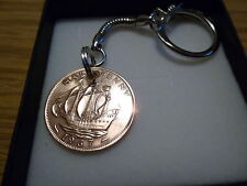 Old Half Penny (Elizabeth 2) Sailing Ship Keyring - Gift Box - Free UK Postage