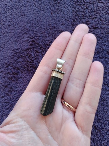 Raw black tourmaline pendant