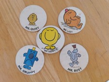 Vintage Mr Men Badges Imperfect- Mr Grumpy, Mr Happy, Mr Busy, Mr Quiet, Mr Lazy