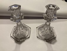Antique glass candlestick pair - glass,