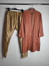 Mens Orange Gold Kurta Panjabi