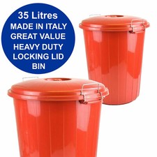 35L Heavy Duty Garden Waste Rubbish Dust Bin with Locking Lid Home Kitchen Red 
