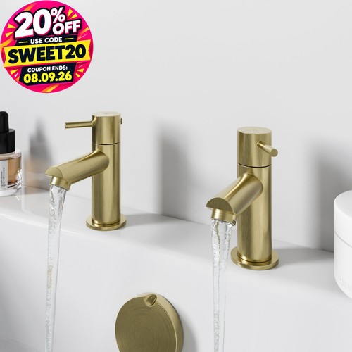 Brushed brass bath - pillar, taps