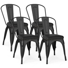 Metal Dining Chair Set of 4 with Removable Backs and PU Leather Cushioned Seat-B