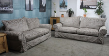 COLLINS & HAYES, LAVINIA PAIR 4+3 SEATER SOFAS IN MINK FABRIC, REMOVABLE COVERS