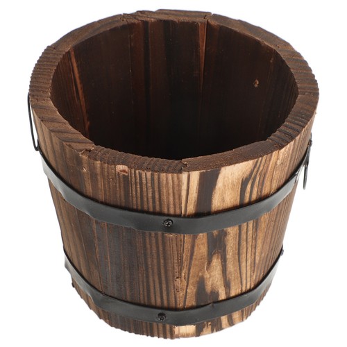 Brown wood planter bucket - wood,