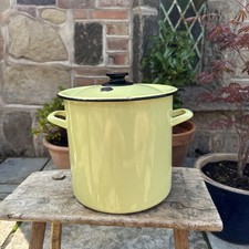 Vintage French Yellow Enamel Cooking Pot Tub Garden Planter Farmhouse Barn Find