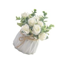 Faux Rose Florals Arrangement in Vase Artificial Potted Plant for Table Decors