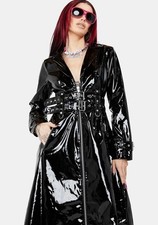 Dolls Kill Hustler Sneaky Link Vinyl Trench Coat Size Medium Black Full Length