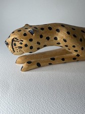 VTG Primitive Folk Art Hand carve Wooden Figurine Lying Cheetah/Leopard Africa