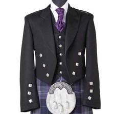 Men's Scottish Prince Charlie Kilt Jacket With 5 Button Vest Wedding Kilt Jacket