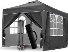 Folding Gazebo 3m x 3m Grey 4 Side Walls Windows Carry Bag Canopy -AUCTION-