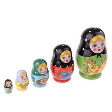 Wooden Russian Nesting Babushka Matryoshka 5 Dolls Set, Hand Painted Craft Gift