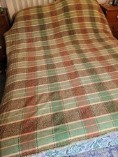Vintage Welsh Wool Double Blanket Green * Free uk Mainland postage 