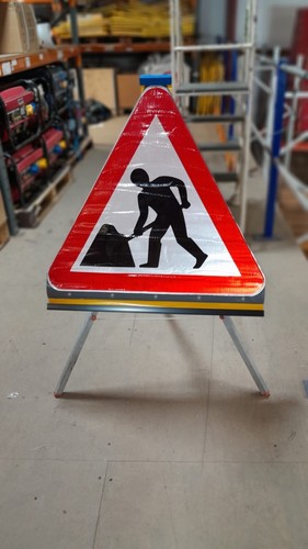 Folding road works ahead - road, sign